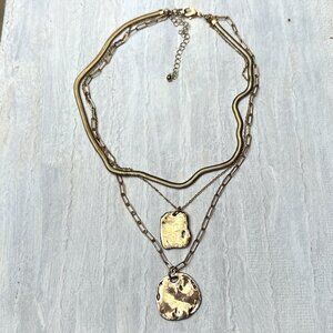 Gold Tone 3 tierd layered necklace Free People 17" w gold pendants